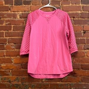 D&Co‎ Active Lace Detailed Sleeves Hot Pink Long Lined Top Size Small